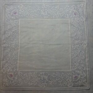 Vtg HANAE MORI Scarf Handkerchief Floral Cotton Blend Blue White 16"